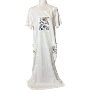 Vtg 90s Viva City USA Cotton Art Shirt Dress Short Sleeve Pockets Teacher Sz S